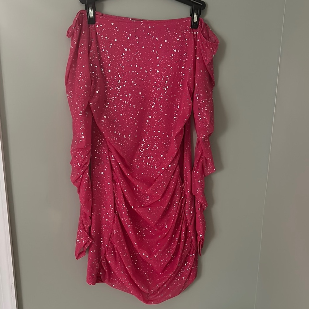 Pink Sequin Ruched Mini Skirt